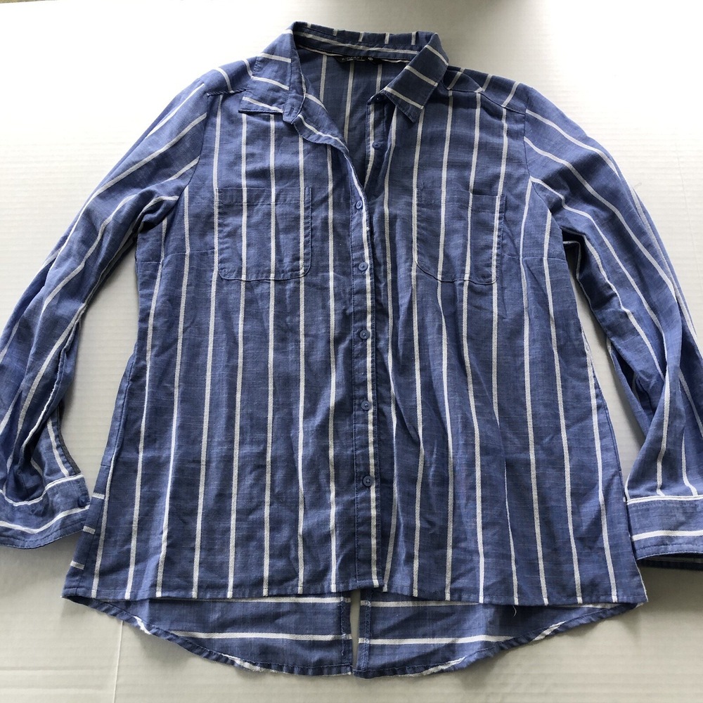 Riders By Lee Blue White Stripe Blouse Sz M A1765
